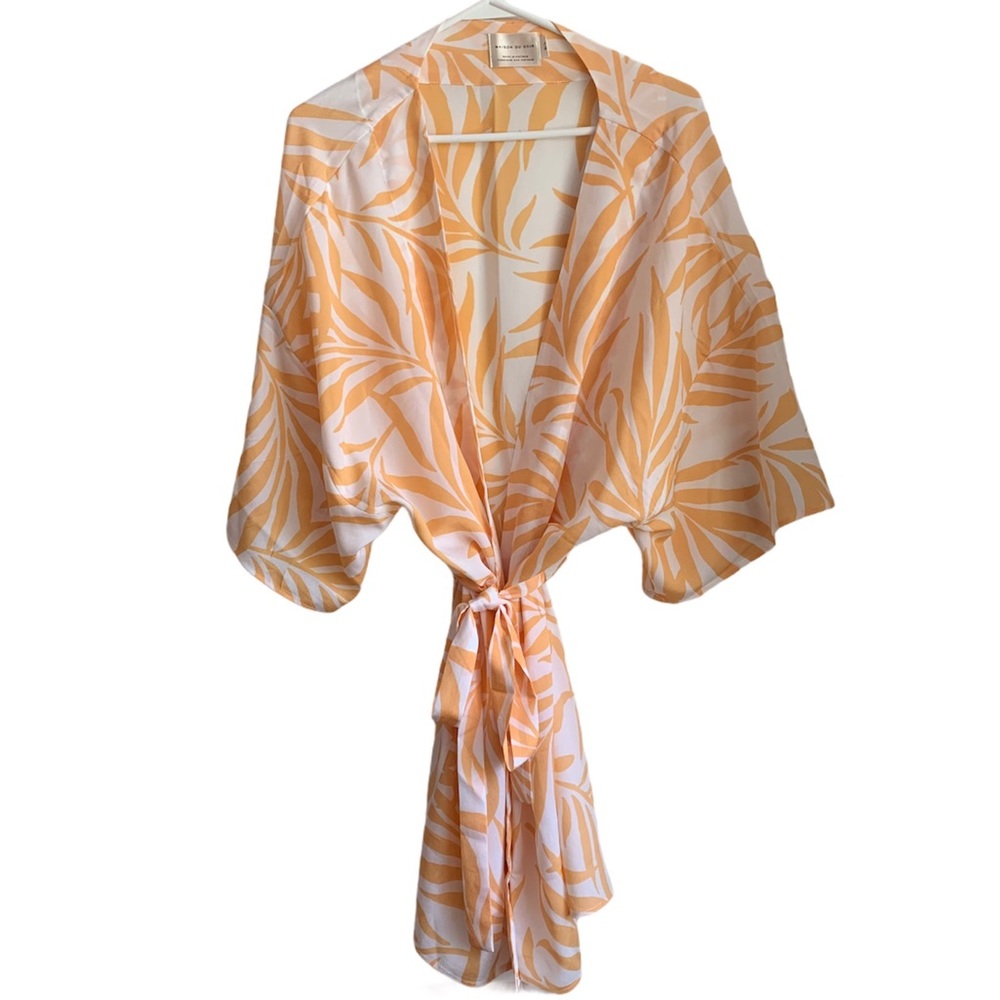 Maison Du Soir M/L Magnolia Kimono Robe Palm Print - image 3
